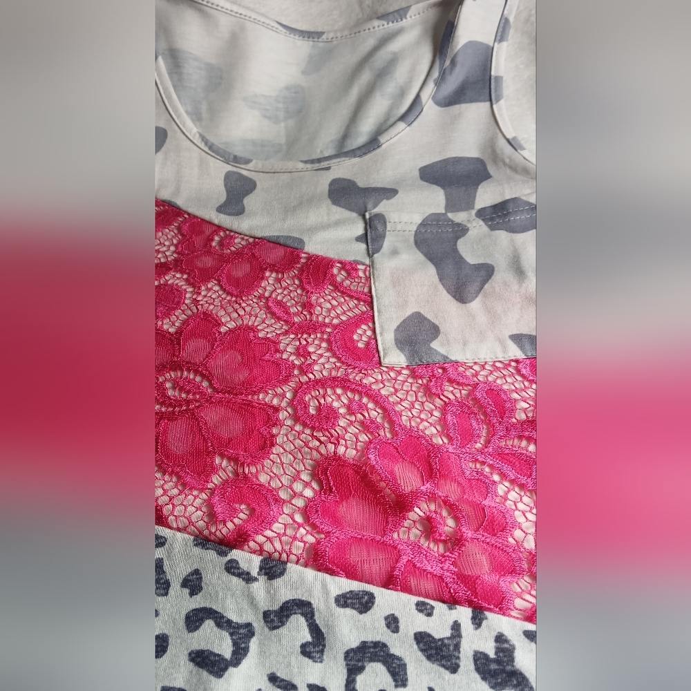 Pink and Gray Patterned Women's Tank Top - Picture 3 of 3